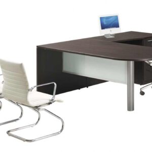 Corp Design L-Shaped Peninsula Desk with Glass Modesty Panel