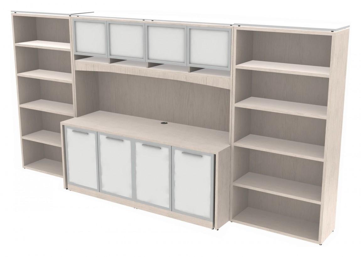 Corp Design Credenza Wall Unit with Hutch and Bookcases