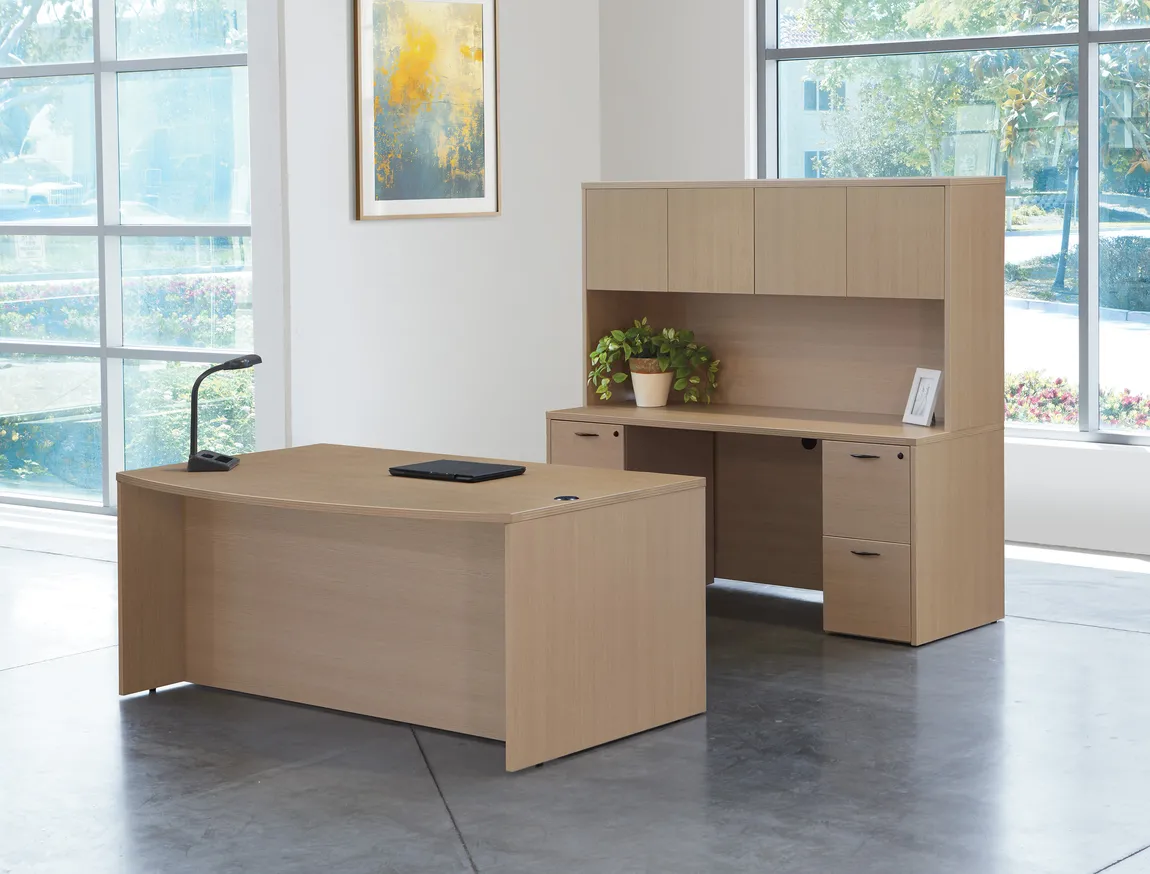 Office Star Bow Front Desk and Credenza with Hutch installed