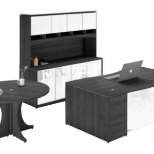 Corp Design Bow Executive Desk Set with Storage and Round Table