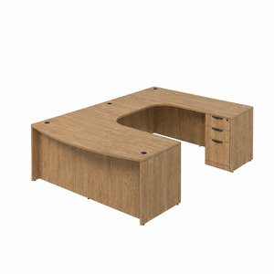 N9NE Classic Laminate Bowfront U-Desk with Corner Extension 71″ x 120″ (CLAUD1013R) installed