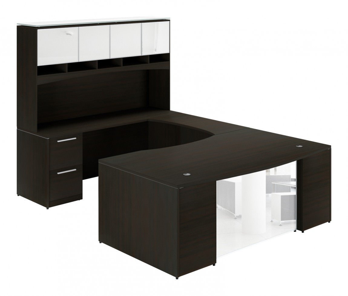 Corp Design U-Shaped Desk with Glass Modesty Panel and Hutch - Image 2