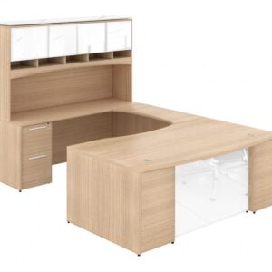 Corp Design U-Shaped Desk with Glass Modesty Panel and Hutch
