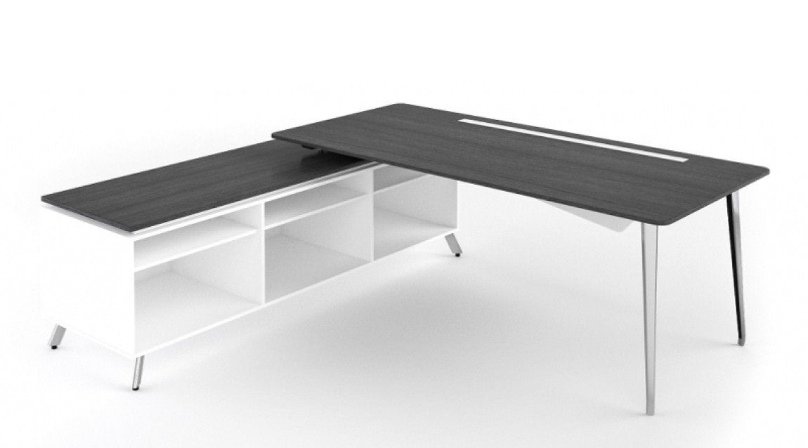 Corp Design OneSuite Knife-Edge L-Shaped Desk with Side Storage and Wall Hutch