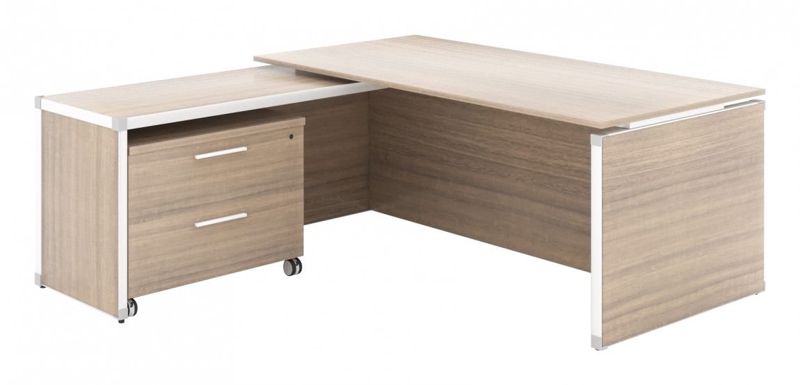 Corp Design Potenza Executive L-Desk with Built-In File Drawers and Wall Hutch