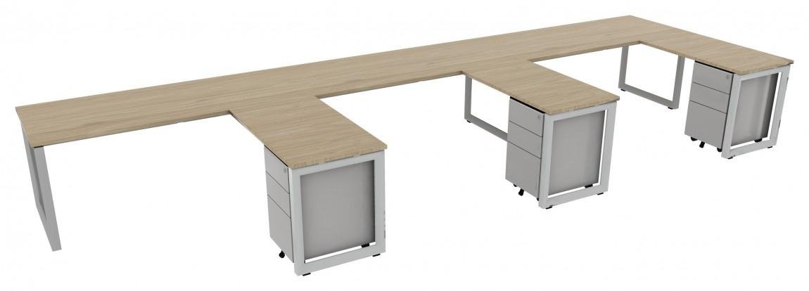 Corp Design Veloce 3-Person Open-Plan Desk Group with Mobile Pedestals