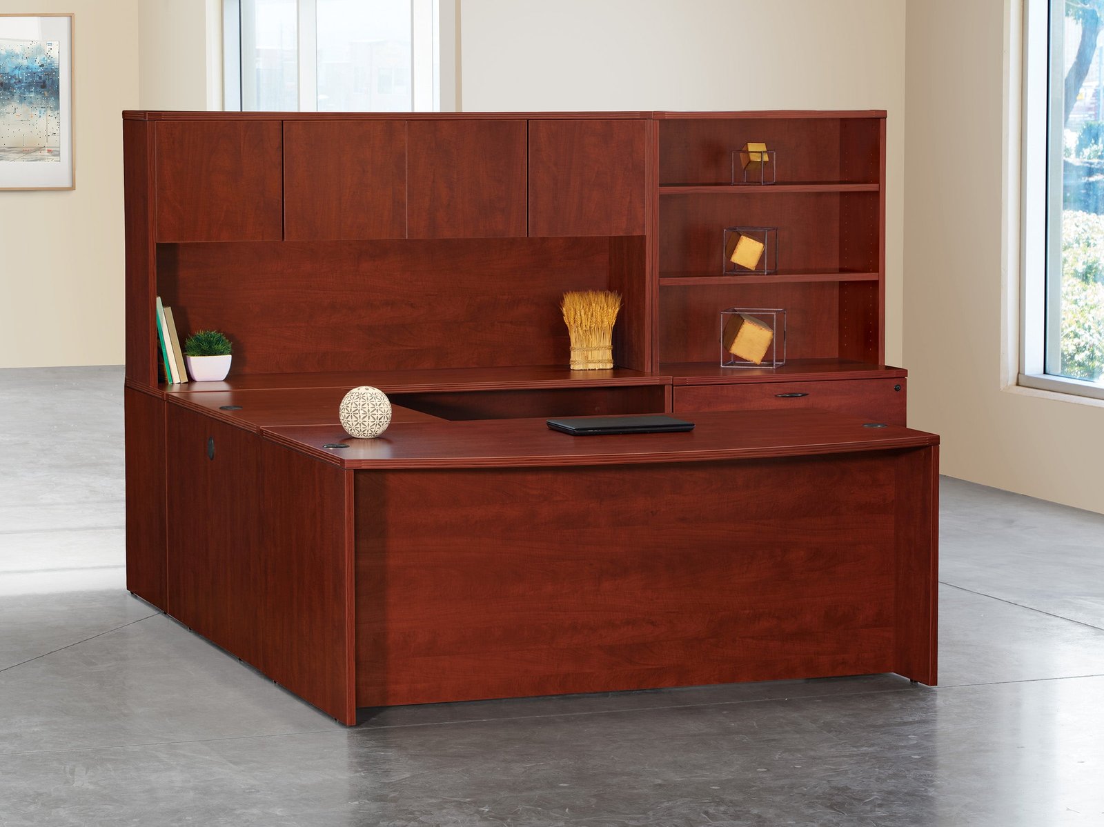 Office Star Napa 71″ x 107″ U-Shaped Executive Desk with Corner Credenza installed