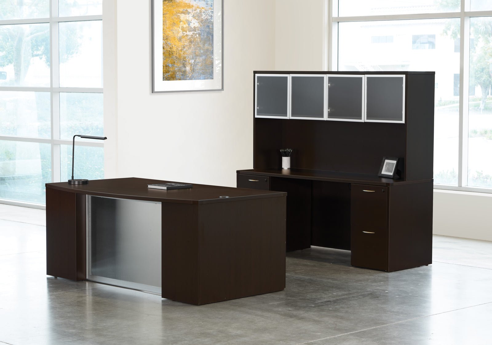 Office Star Napa StepFront Executive Office Suite with Glass Modesty Panel (TYP211G) installed in an office
