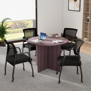 Boss 42" Round Meeting Table Set with 4 Mesh Chairs on Casters (GROUP127-B)