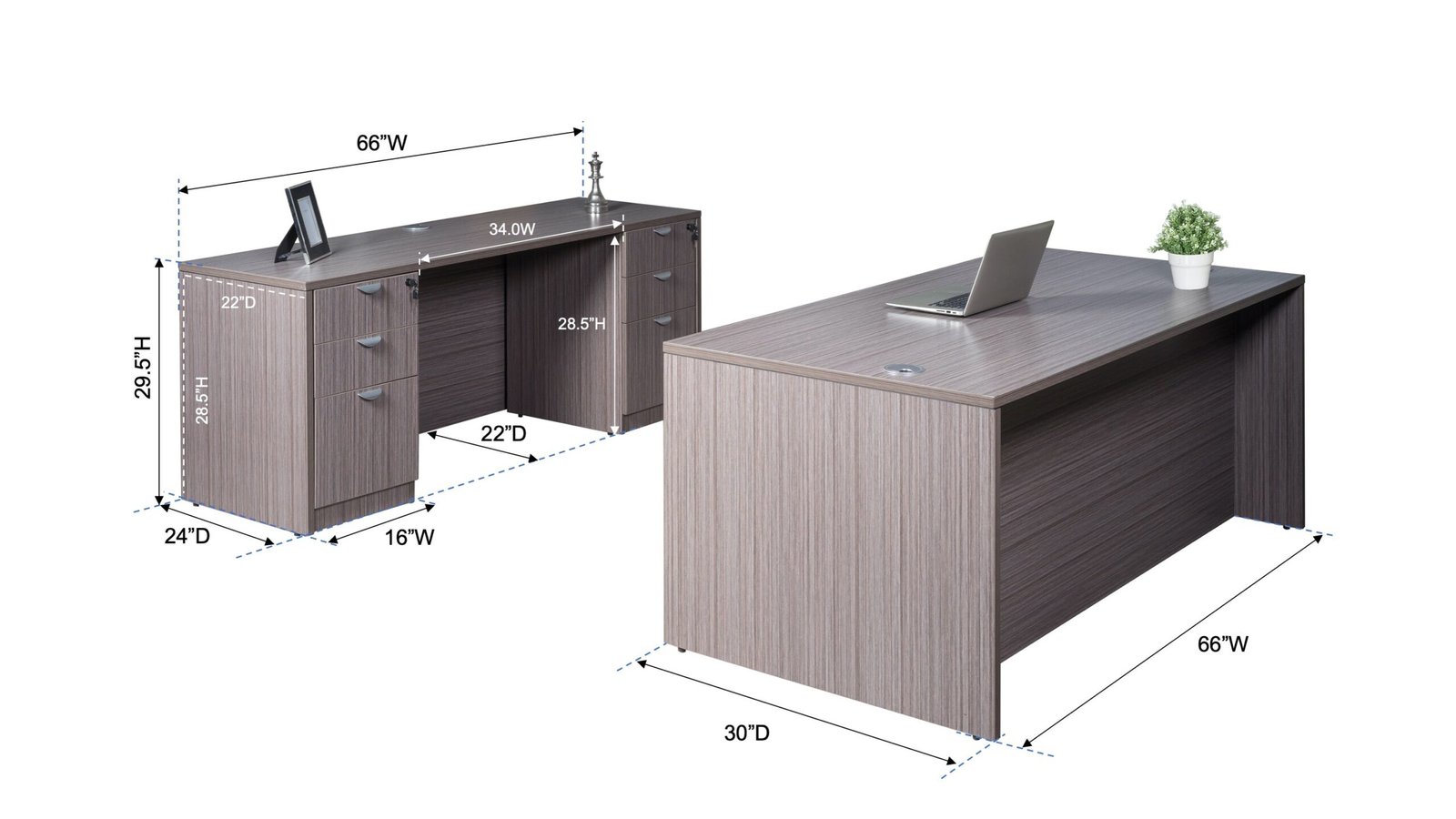 Boss 66" Desk & Credenza Office Set with Two File Pedestals (GROUPA12)