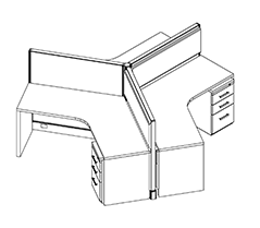 Friant System 2 Three-Person Cubicle Workstations – 120° Pods & My-Hite Options installed