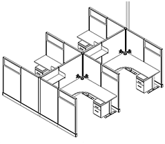 Friant System 2 Four-Person 6′ x 7′ Cubicles with My-Hite Standing Desks (F2-4017) installed