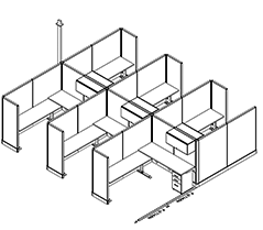 Friant System 2 F2-6020 6-Person Cubicle with My-Hite Sit-Stand Desks installed