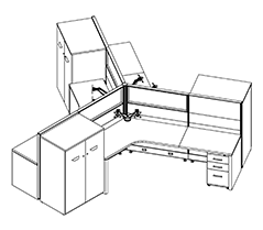 Friant Novo Three-Person Cubicle Workstations (FH-3000 – FH-3005) installed