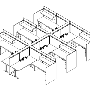 Friant Novo FH-6023 Six-Person Open Cubicle Cluster, 8′ x 6′ installed