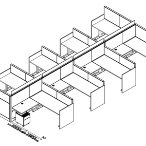 Friant Interra FI-8013 Eight-Person Back-to-Back Cubicle Run, 6′ x 6′ installed