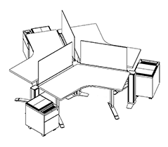 Friant My-Hite FMH-3001 3-Person 120° Sit-Stand Workstation (3.5′ x 3.5′) installed