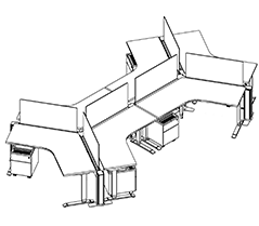 Friant My-Hite FMH-6002 Six-Person 120° Sit-Stand Workstation Cluster, 4′ x 4′ installed